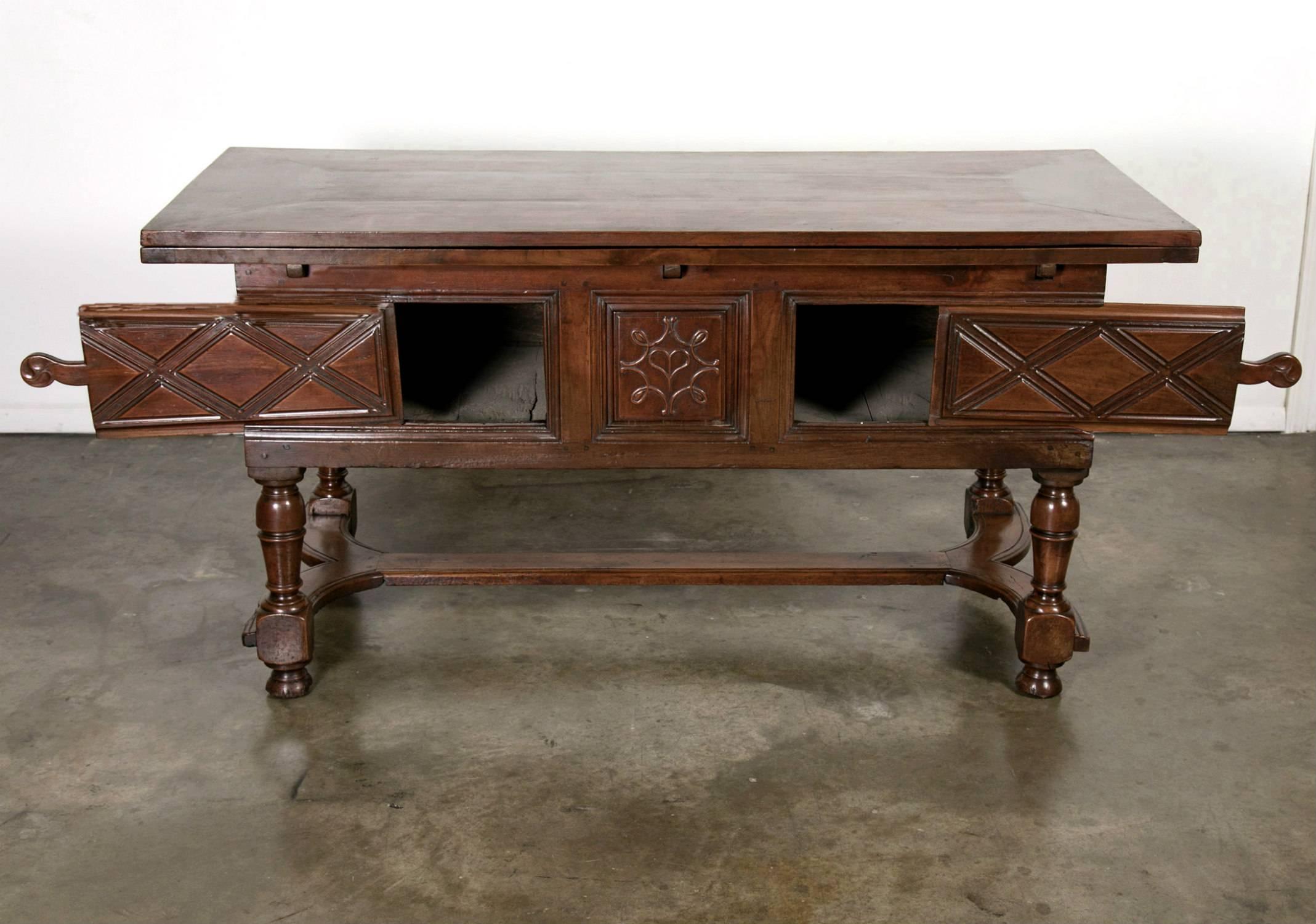 18th Century Solid Cherry Country French Draw Leaf Work or Pantry Table In Excellent Condition In Birmingham, AL