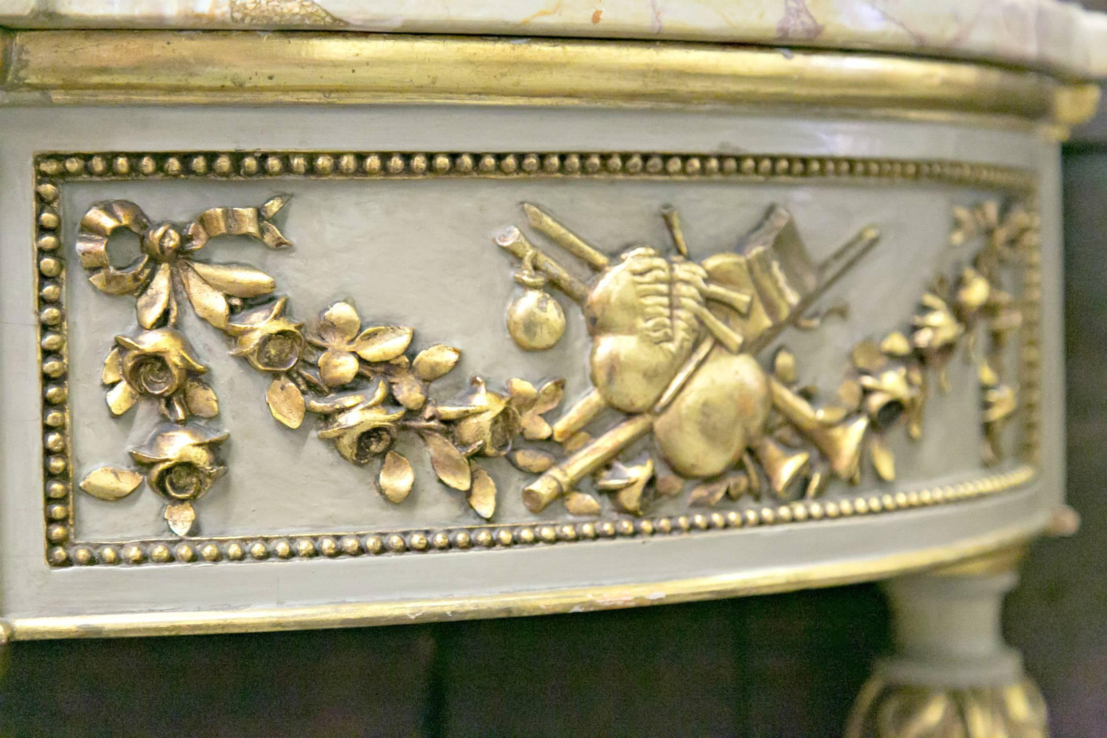 Louis XVI Style Painted and Gilded Demilune Console with Trumeau Mirror 3