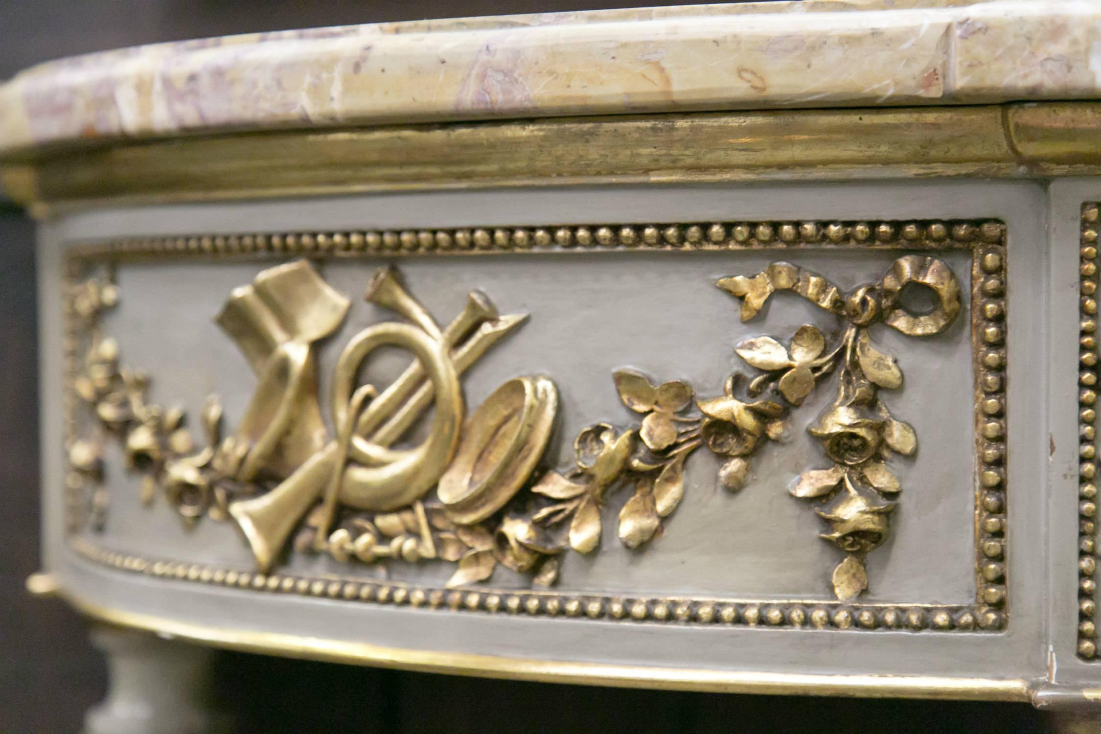 Louis XVI Style Painted and Gilded Demilune Console with Trumeau Mirror 4