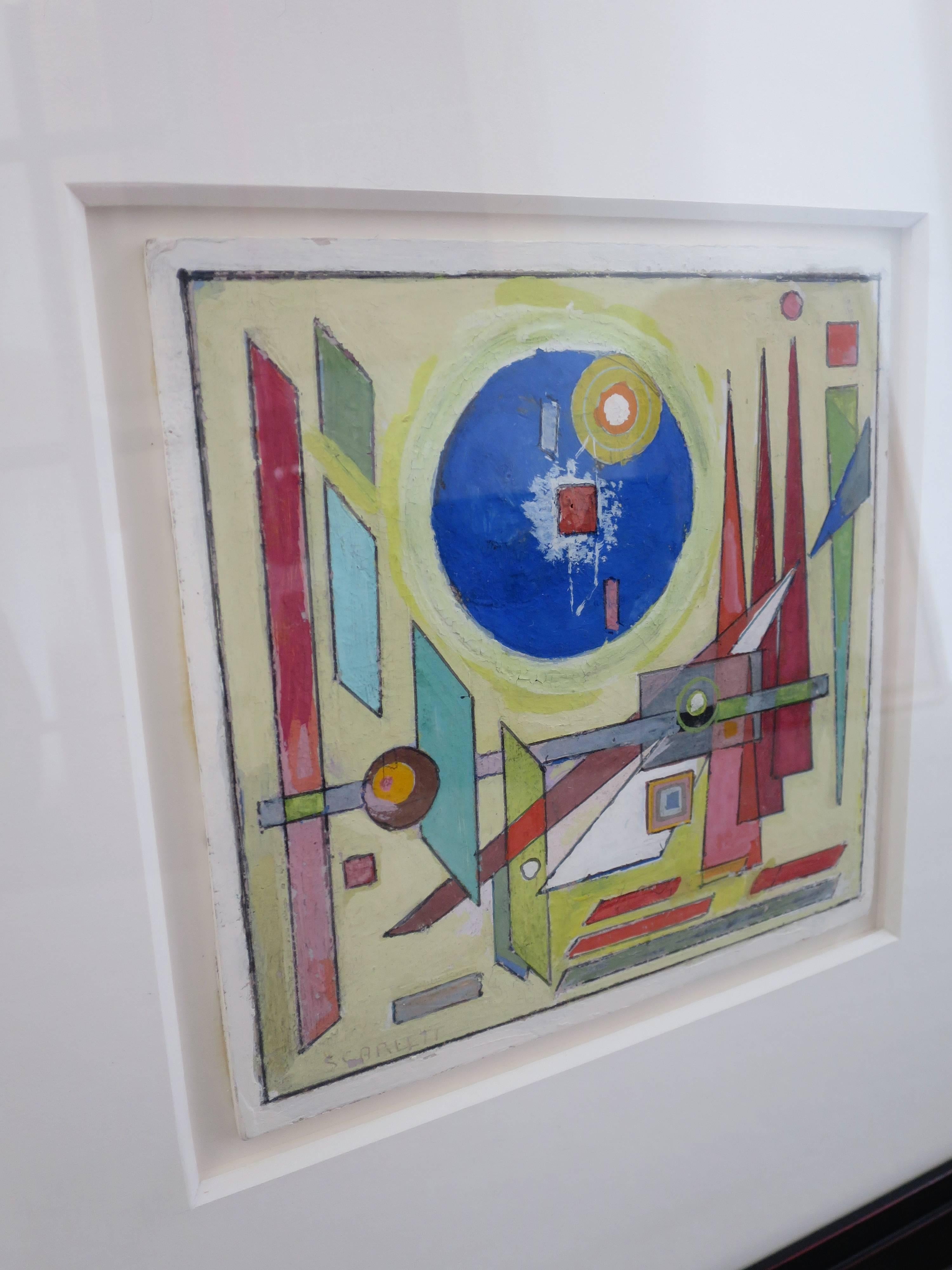 Rolph Scarlett geometric composition on panel board. Nicely framed and pencil signed on the lower left corner, circa 1930s-1940s. 
Piece measures: 8