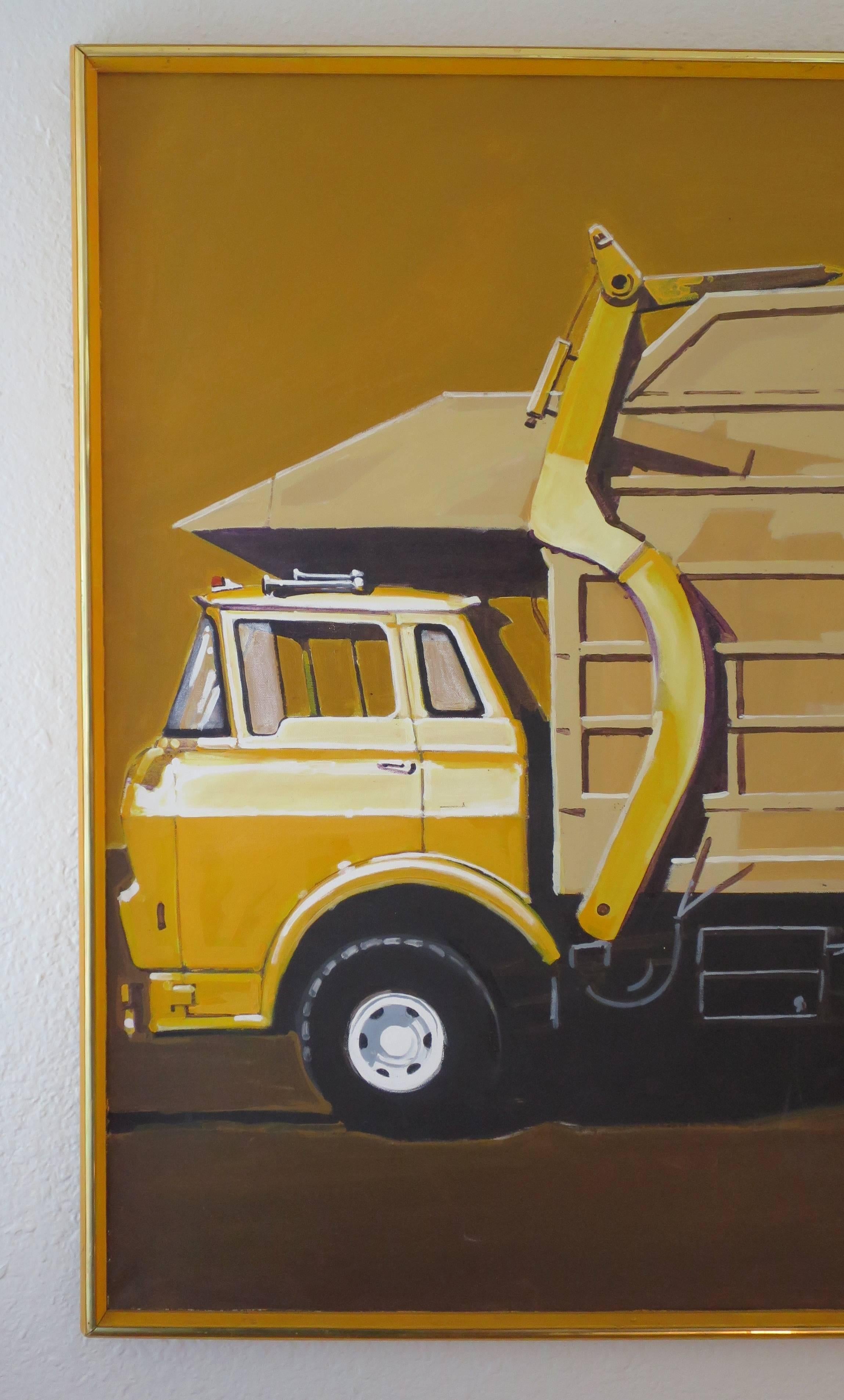 Mid-Century Modern Original Pop Art Garbage Truck Painting