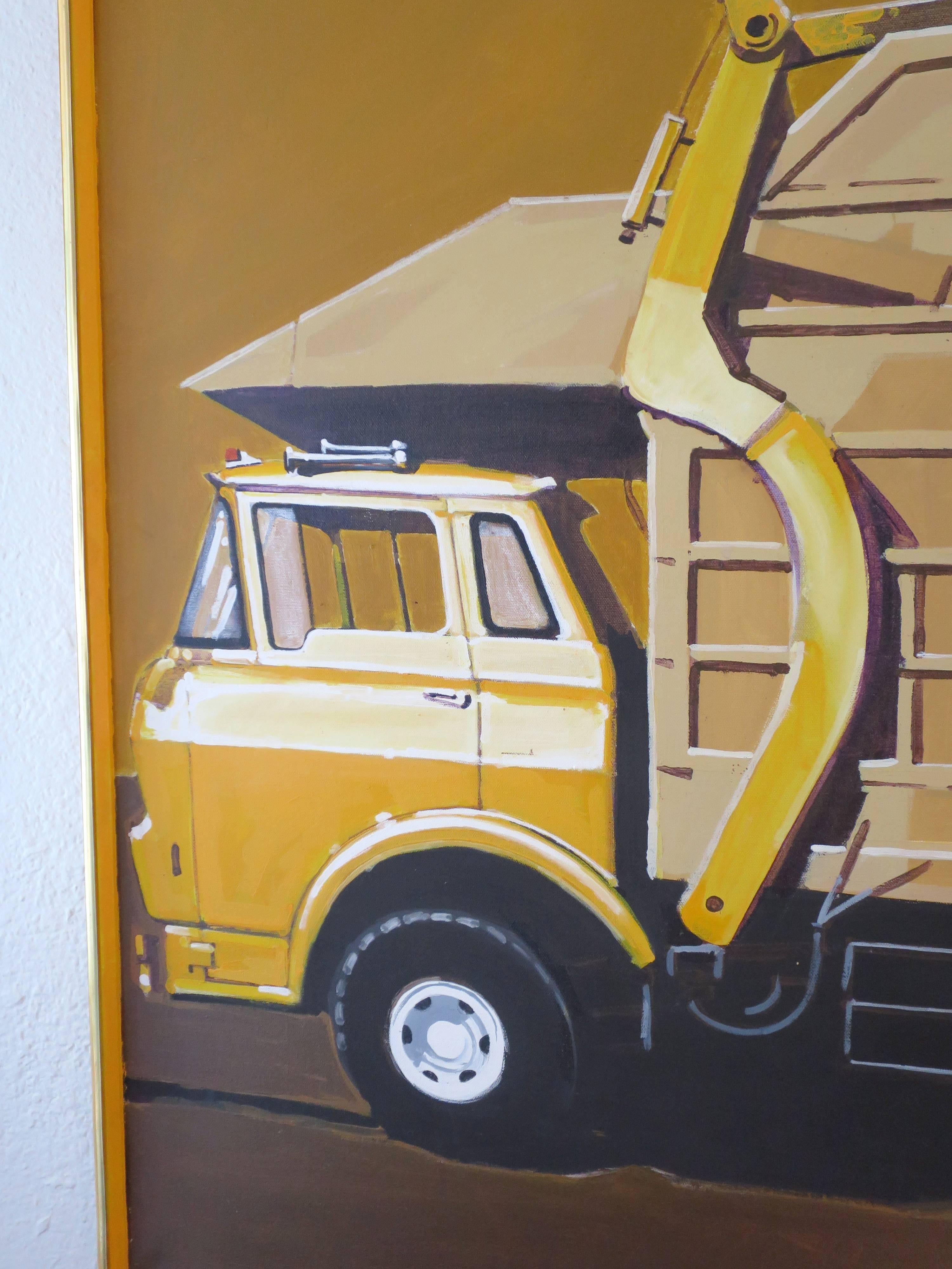 Late 20th Century Original Pop Art Garbage Truck Painting