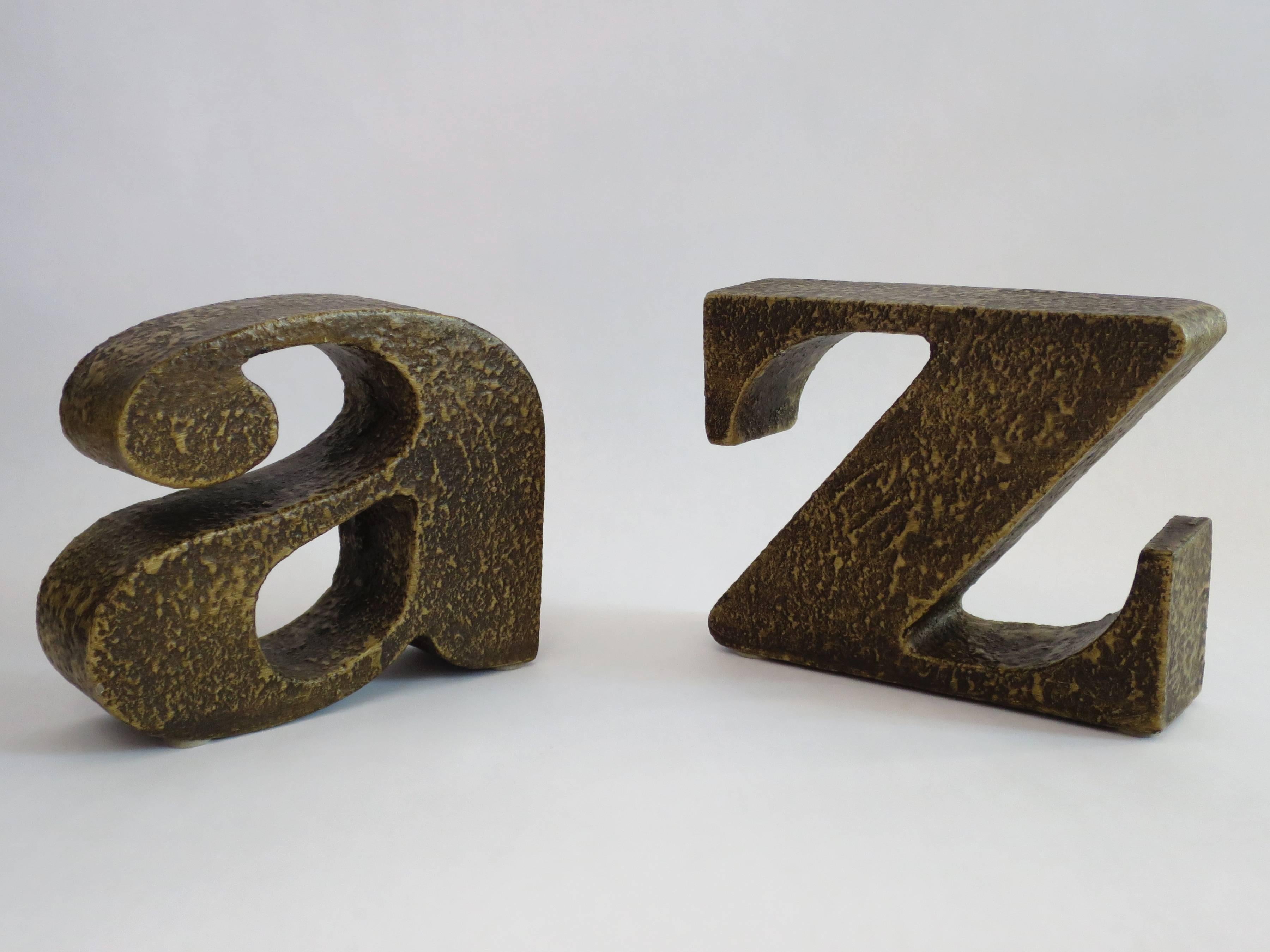 Curtis Jere A to Z bookends. Very nice vintage condition, circa 1970s. Complementary shipping in the lower 48.