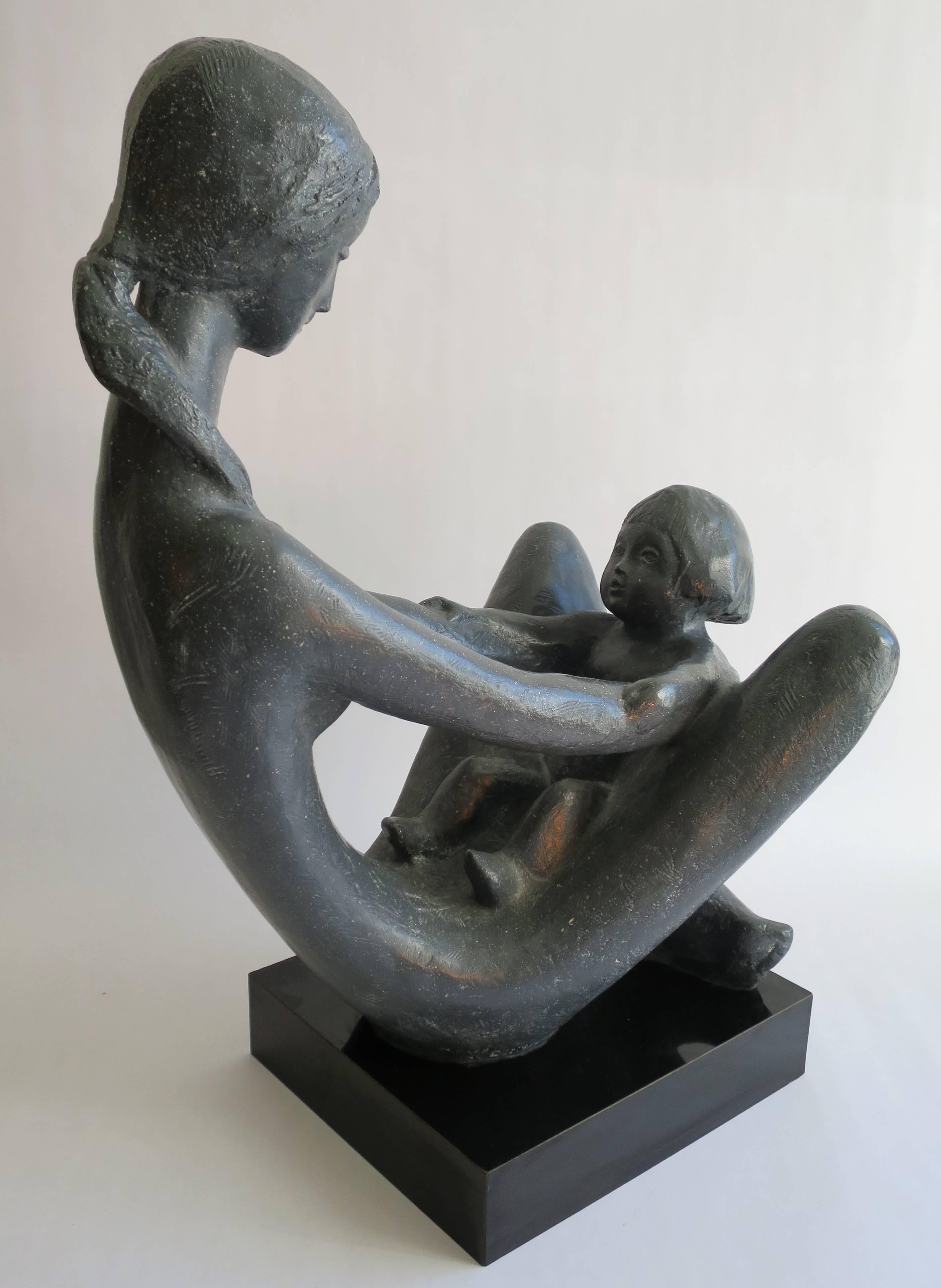 Mid-Century Modern Mother and Child Sculpture, 1979 For Sale