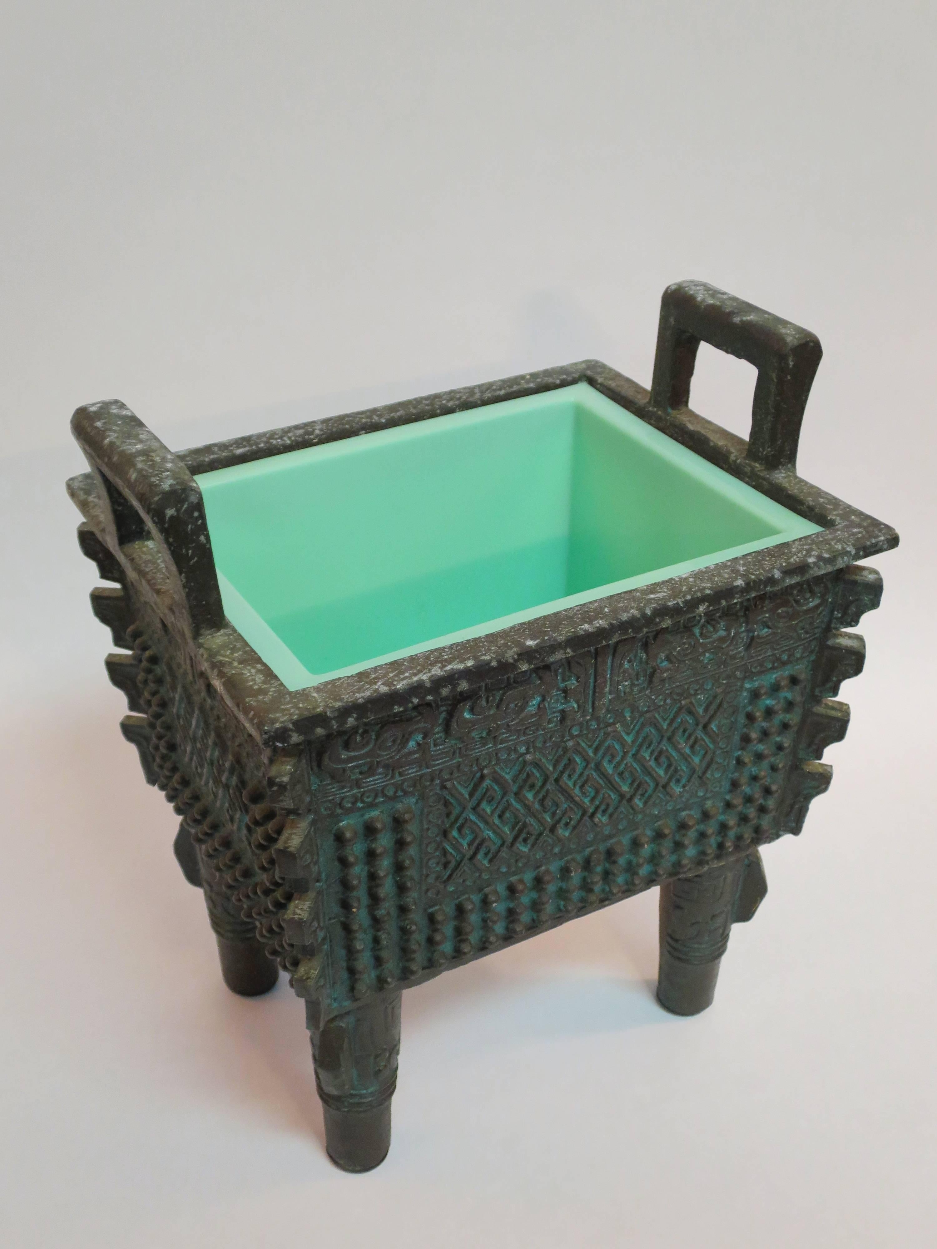 American Mayan Motif Ice Bucket in the Manner of James Mont
