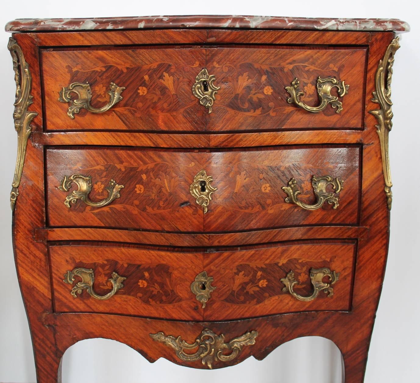 Late 19th Century Louis XV Style Marquetry Inlaid Petite Commode, Late 19th-Early 20th Century For Sale