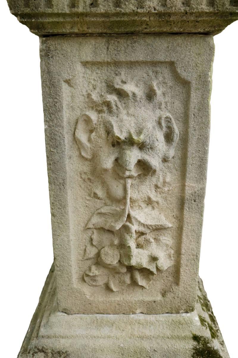 Wonderful Pair of Carved Limestone Urns on Pedestals For Sale 1