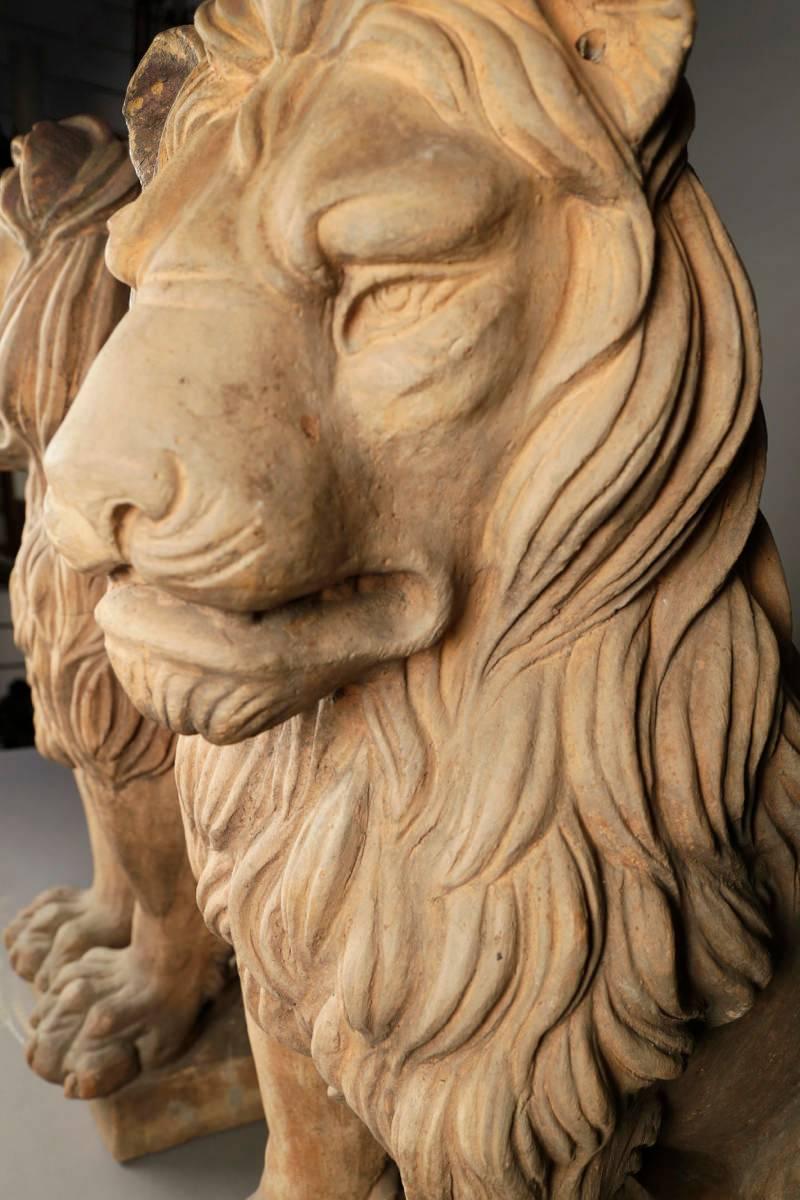 20th Century Pair of Italian Terracotta Lions For Sale