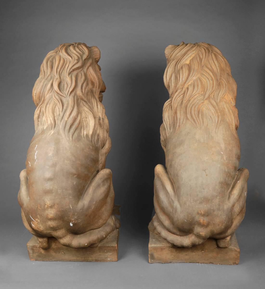 Pair of Italian Terracotta Lions For Sale 5