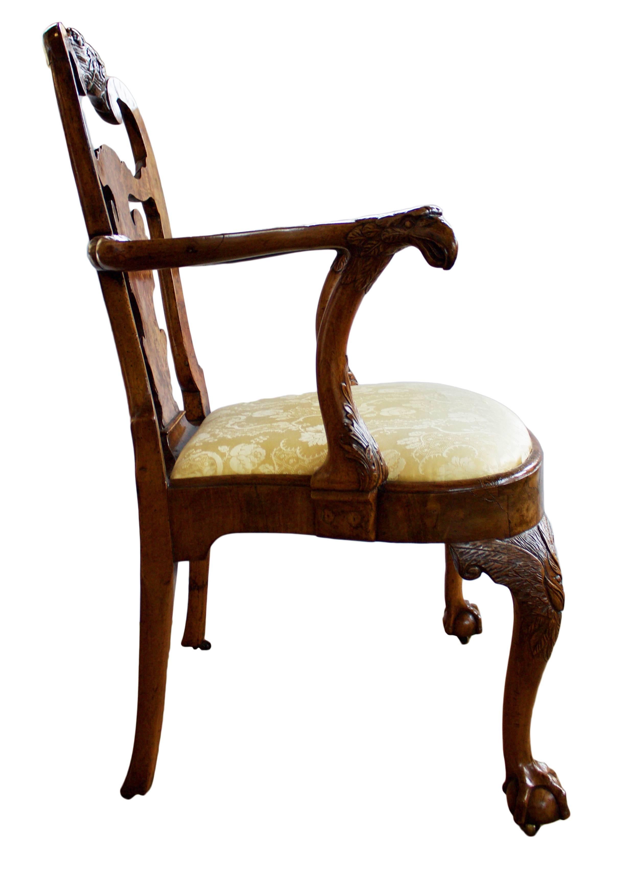 British George I Burl Walnut Open Armchair For Sale