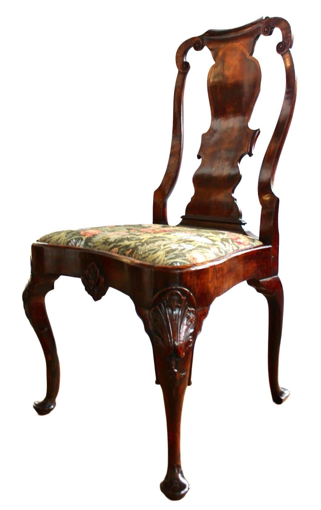 British George I Walnut Upholstered Side Chair For Sale