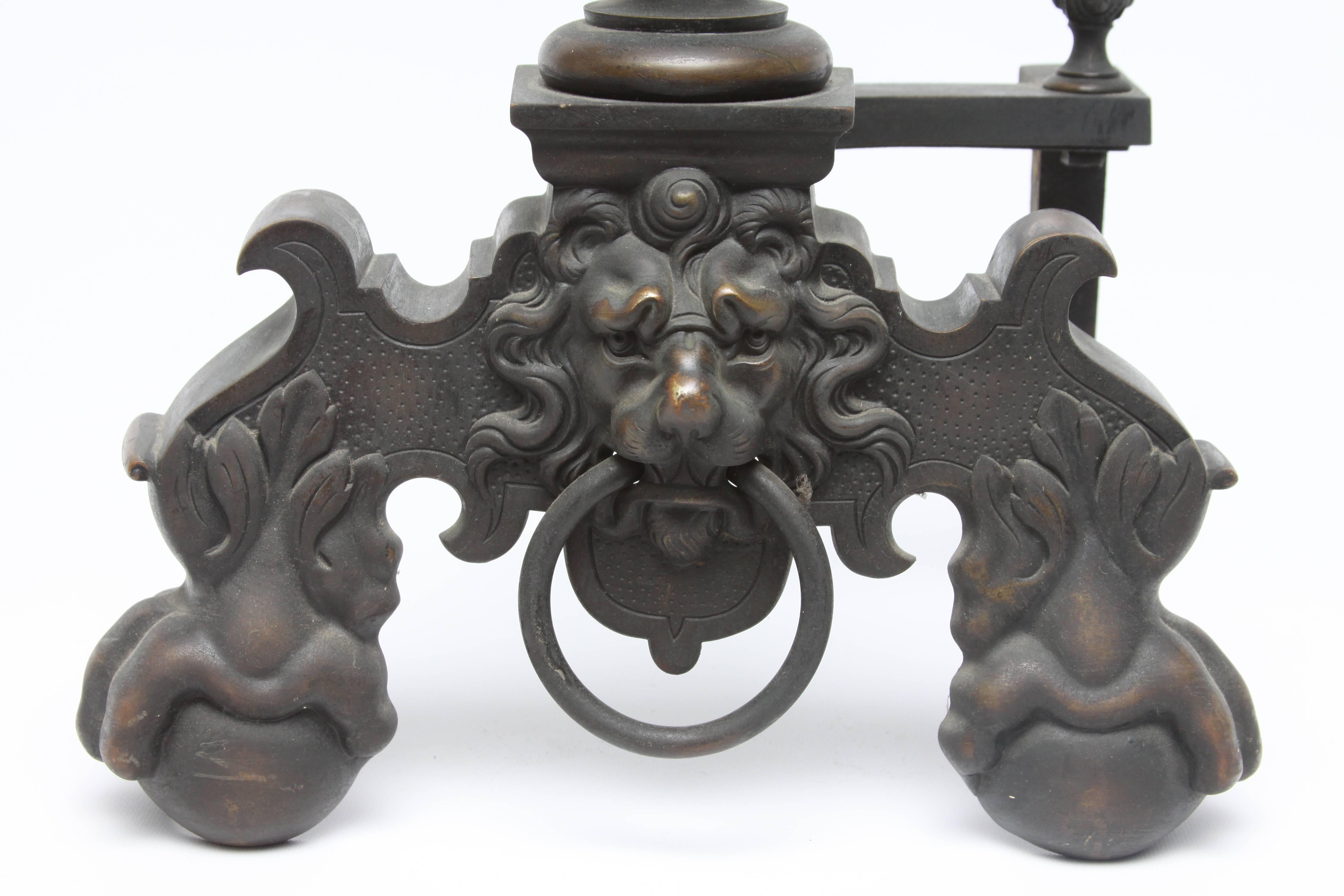 Pair of Bronze Baroque Style Andirons In Good Condition In Cleveland, OH