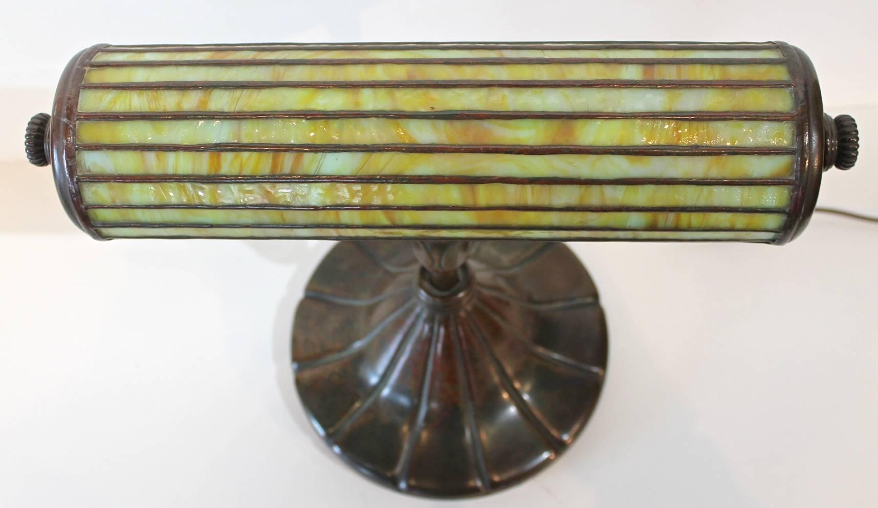 Art Nouveau Rare Tiffany Studios Bronze and Leaded Glass Desk Lamp