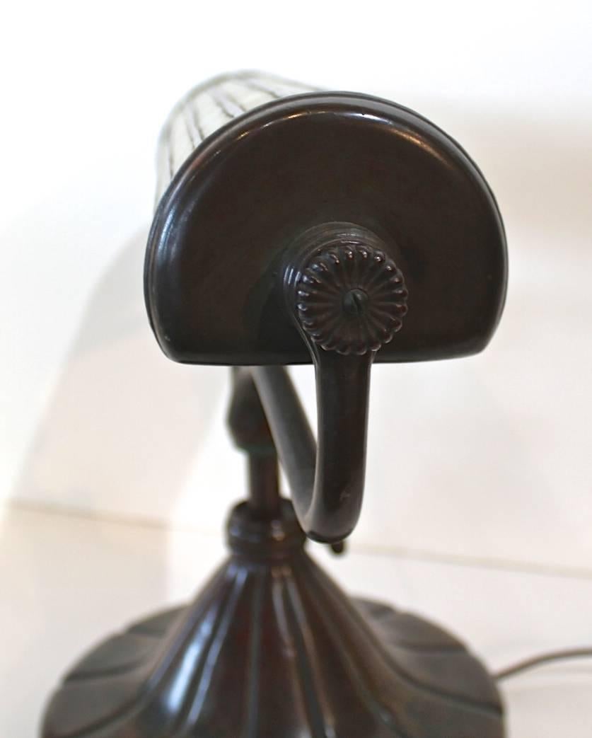 Early 20th Century Rare Tiffany Studios Bronze and Leaded Glass Desk Lamp