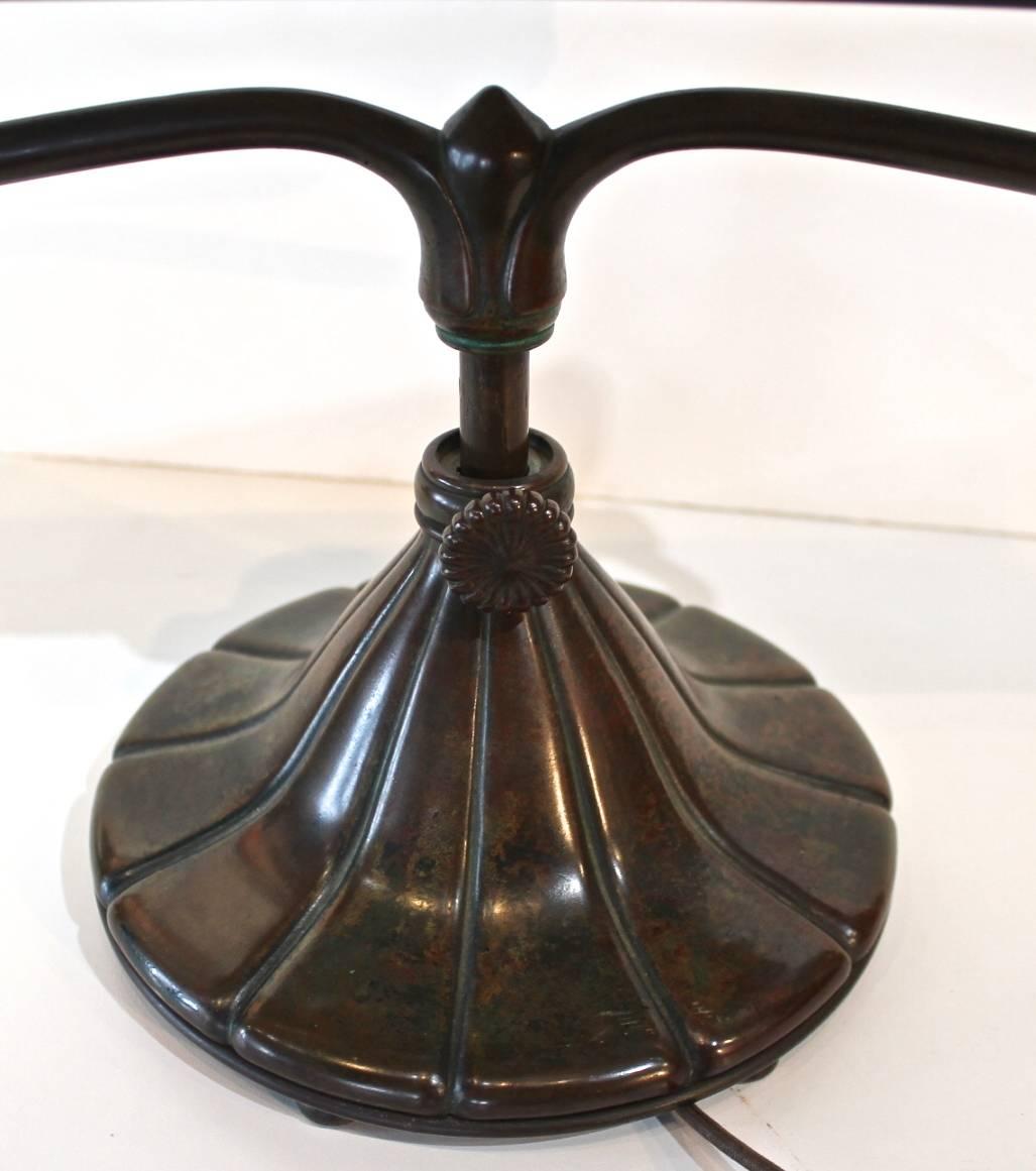 Art Glass Rare Tiffany Studios Bronze and Leaded Glass Desk Lamp