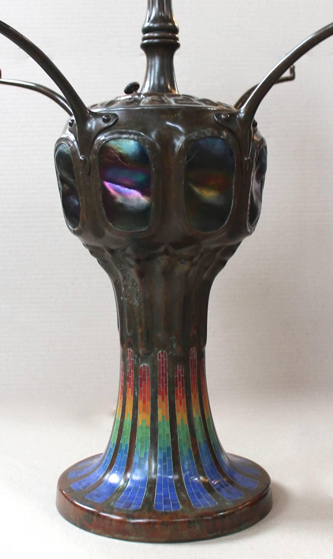 Late 20th Century Tiffany Style Leaded Glass Nasturtium Lamp, Shade by Paul Crist