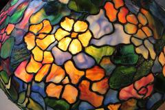 Tiffany Style Leaded Glass Nasturtium Lamp, Shade by Paul Crist