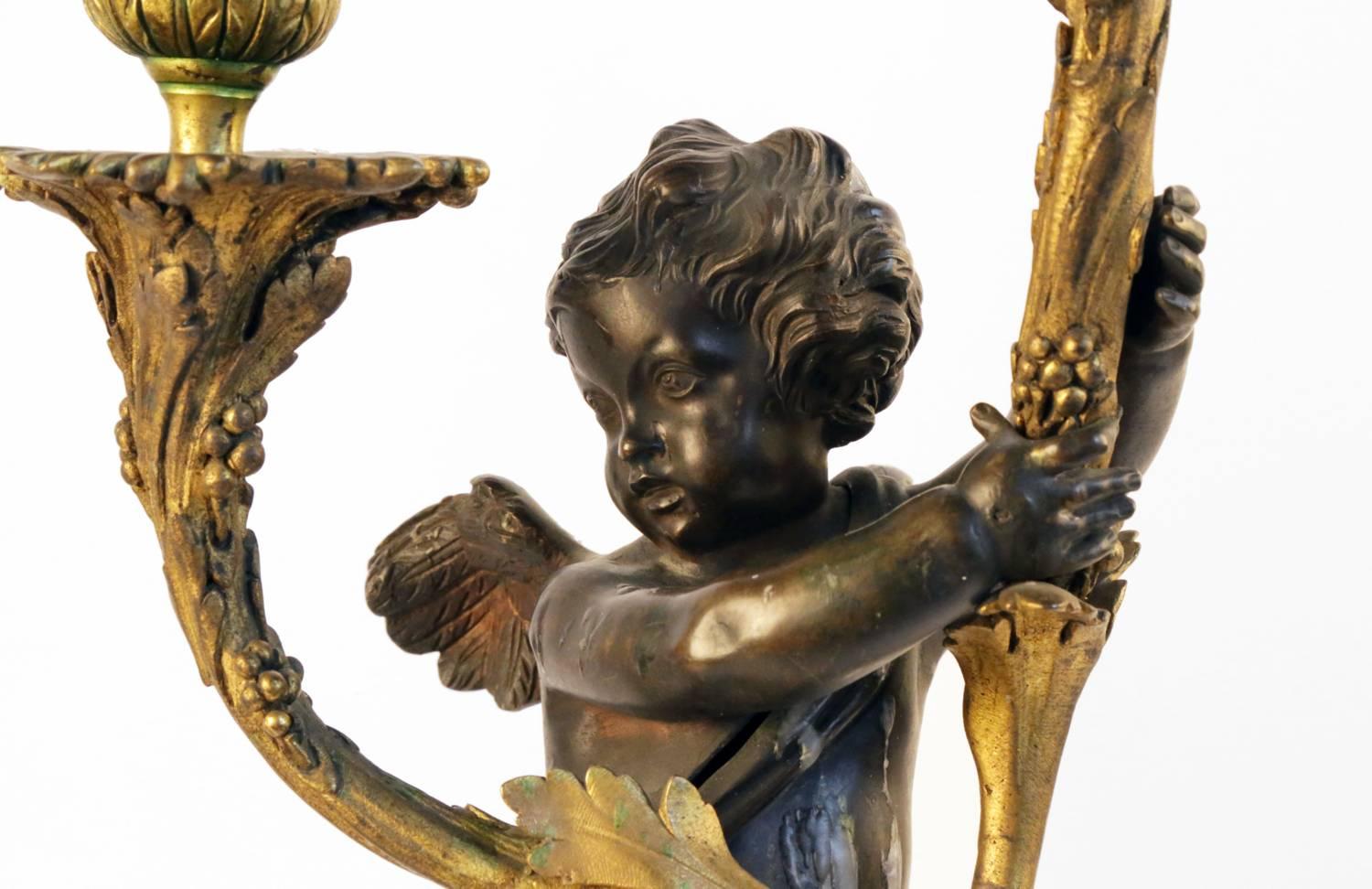 Rococo Pair of 19th Century Figural Cherub Two-Arm Candelabra
