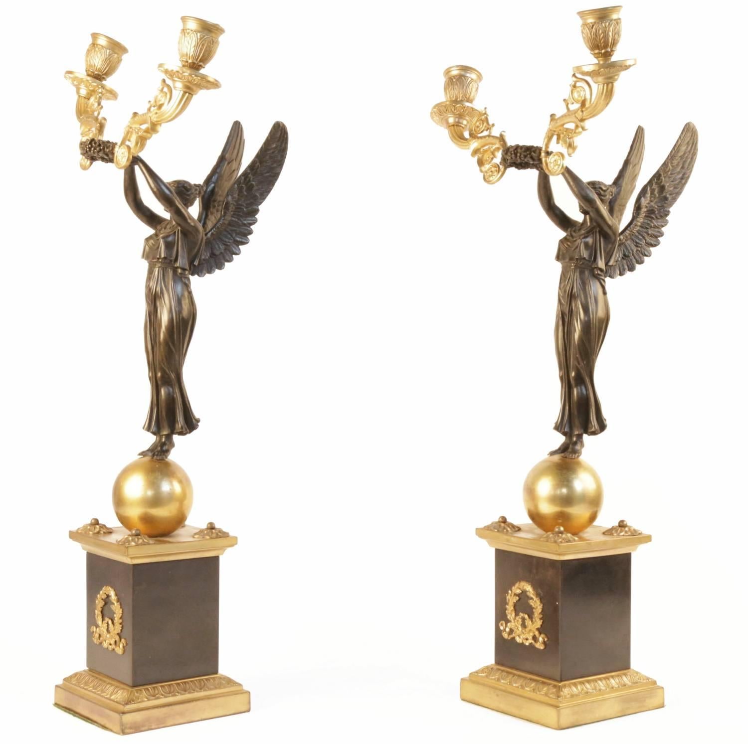 Pair of Early 19th Century Empire Bronze and Gilt Candelabra For Sale 2