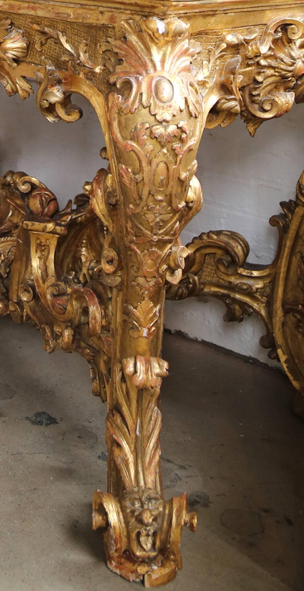 18th Century Monumental Italian Carved and Gilded Wood Console Table For Sale