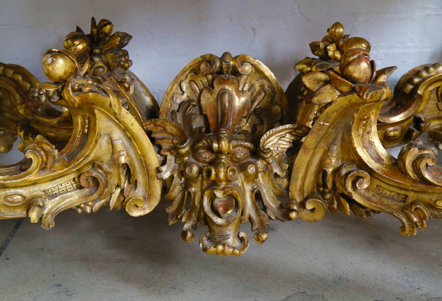 Monumental Italian Carved and Gilded Wood Console Table In Good Condition For Sale In Cleveland, OH