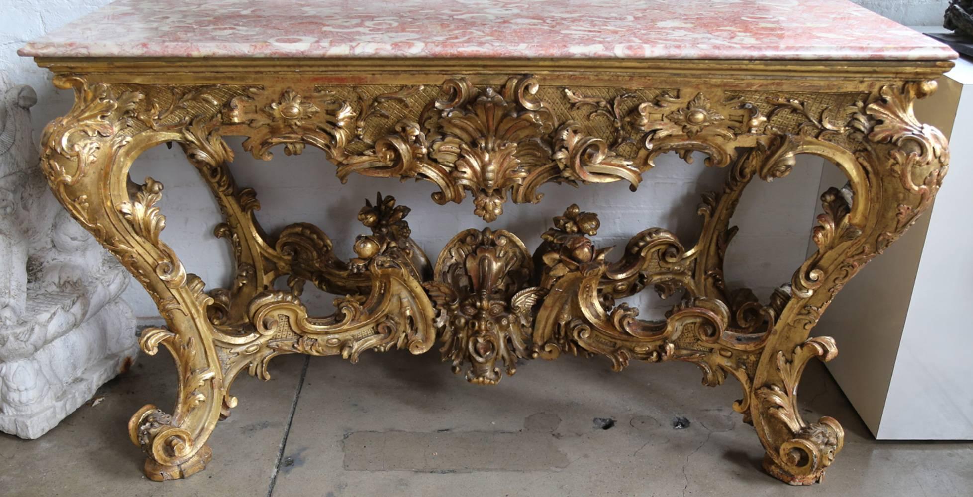 Gilt Monumental Italian Carved and Gilded Wood Console Table For Sale