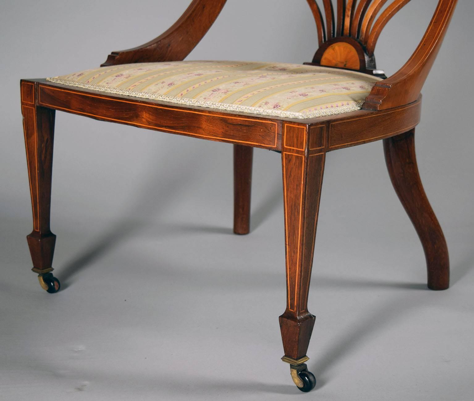 Satinwood 19th Century Upholstered Continental Tablet Back Chair For Sale