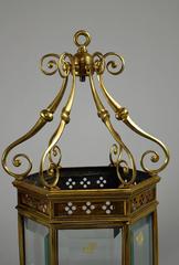 Fine Pair of English Brass Hexagonal Hall Lanterns