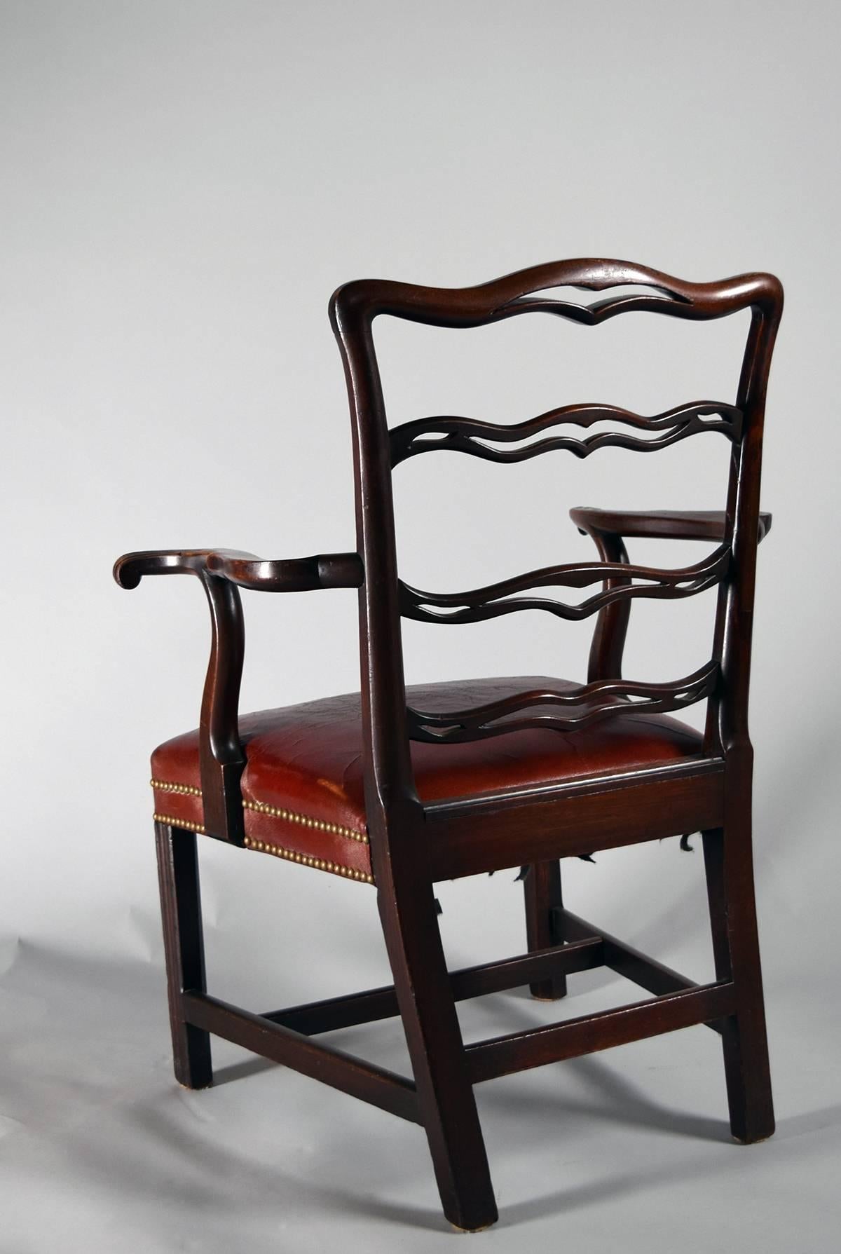 Pair of English George II Mahogany Ladder Back Open Armchairs For Sale 5