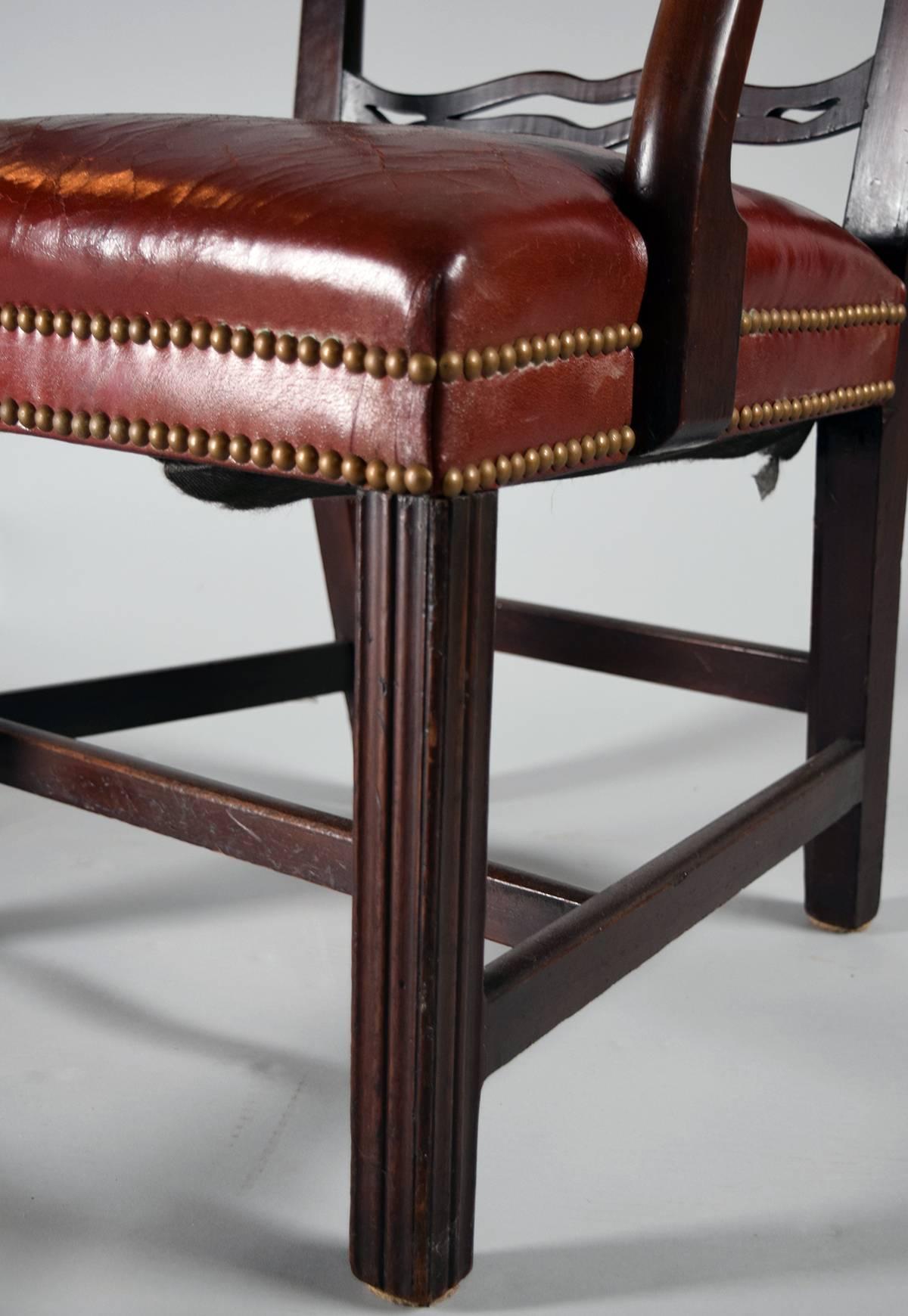 Pair of English George II Mahogany Ladder Back Open Armchairs For Sale 3