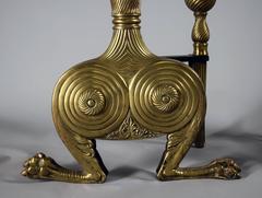 Fantastical Large Pair of English Brass Andirons