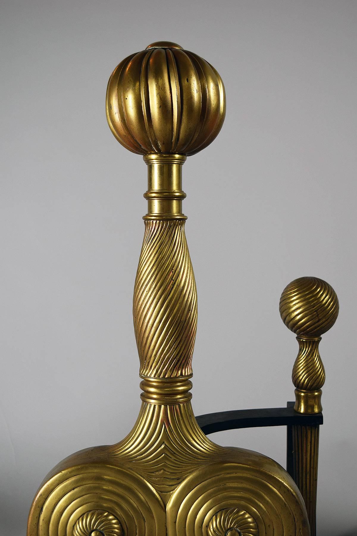 Fantastical Large Pair of English Brass Andirons In Good Condition For Sale In Cleveland, OH