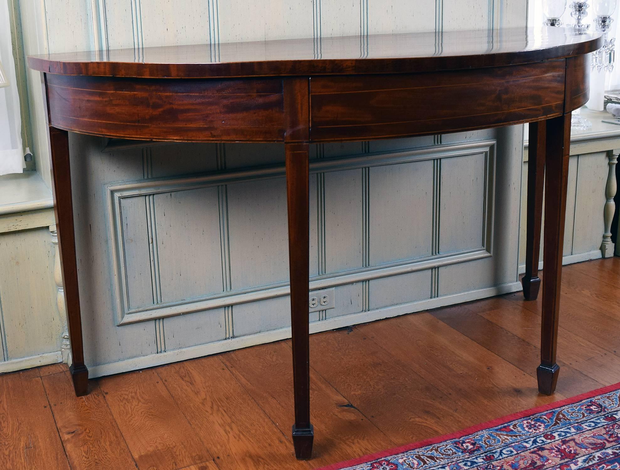 English Hepplewhite Mahogany Demilune Serving Table For Sale