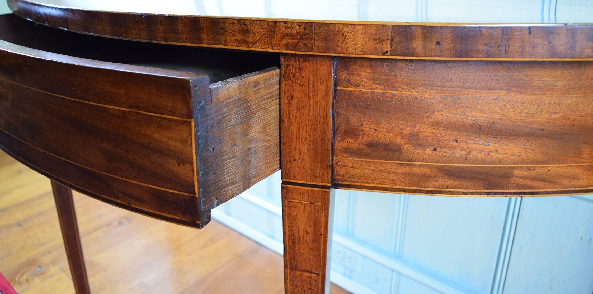 18th Century and Earlier Hepplewhite Mahogany Demilune Serving Table For Sale