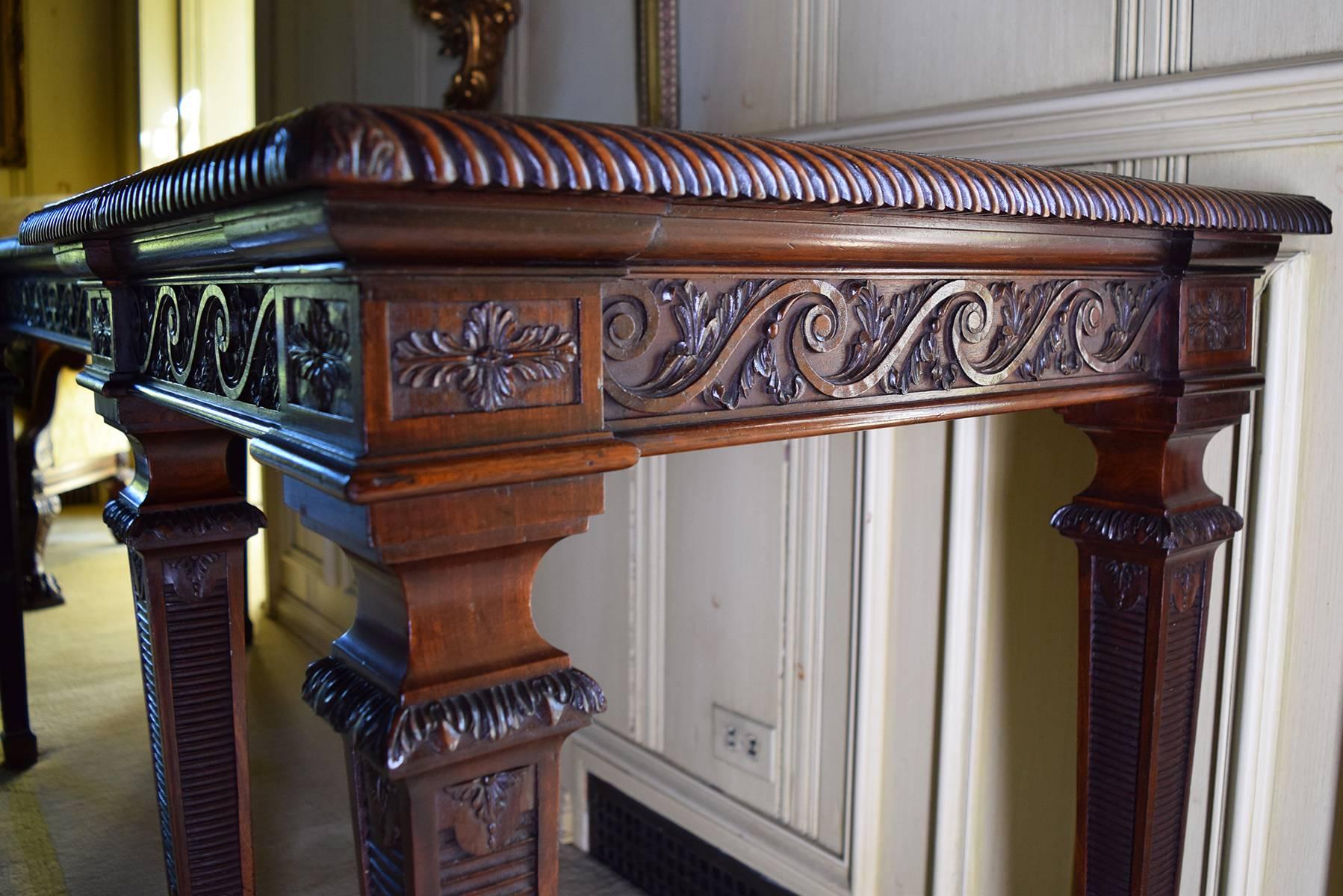 Rare Pair of Finely Carved English Mahogany Console Tables, circa 1850 For Sale 2