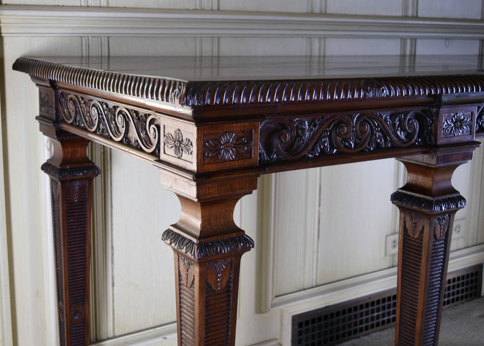 Rare Pair of Finely Carved English Mahogany Console Tables, circa 1850 For Sale 1