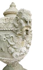 Wonderful Pair of Carved Limestone Urns on Pedestals