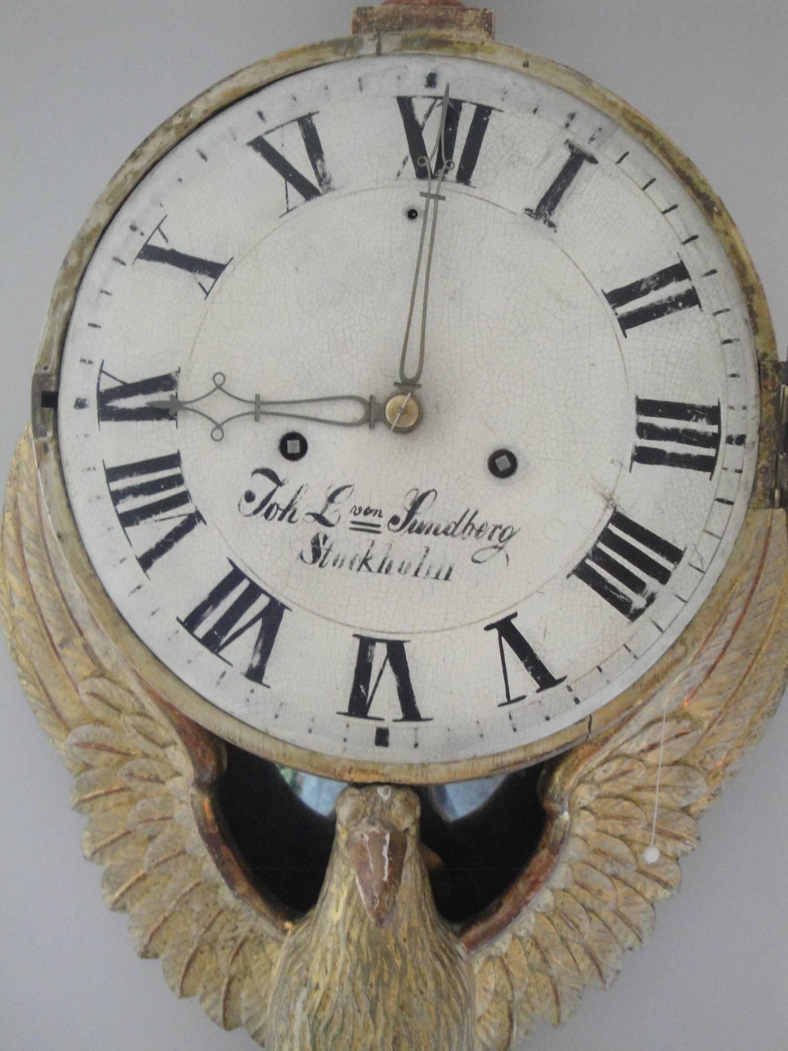 Swedish 18th Century Gilded Gustavian Wall Clock For Sale
