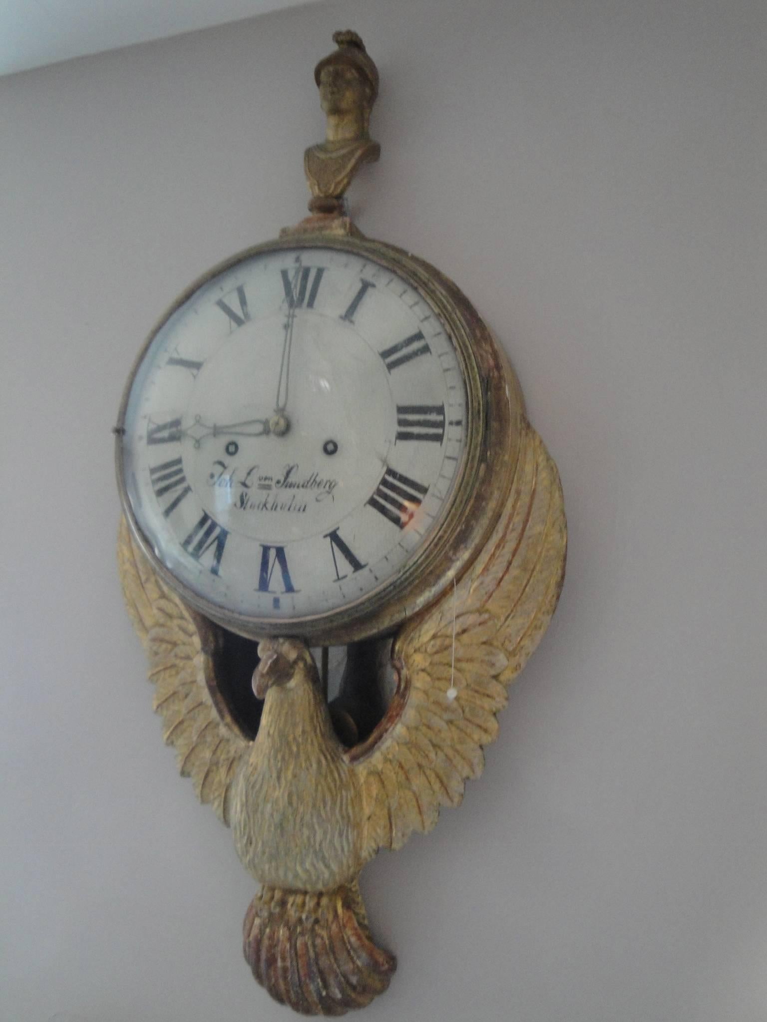 18th Century Gilded Gustavian Wall Clock For Sale 1