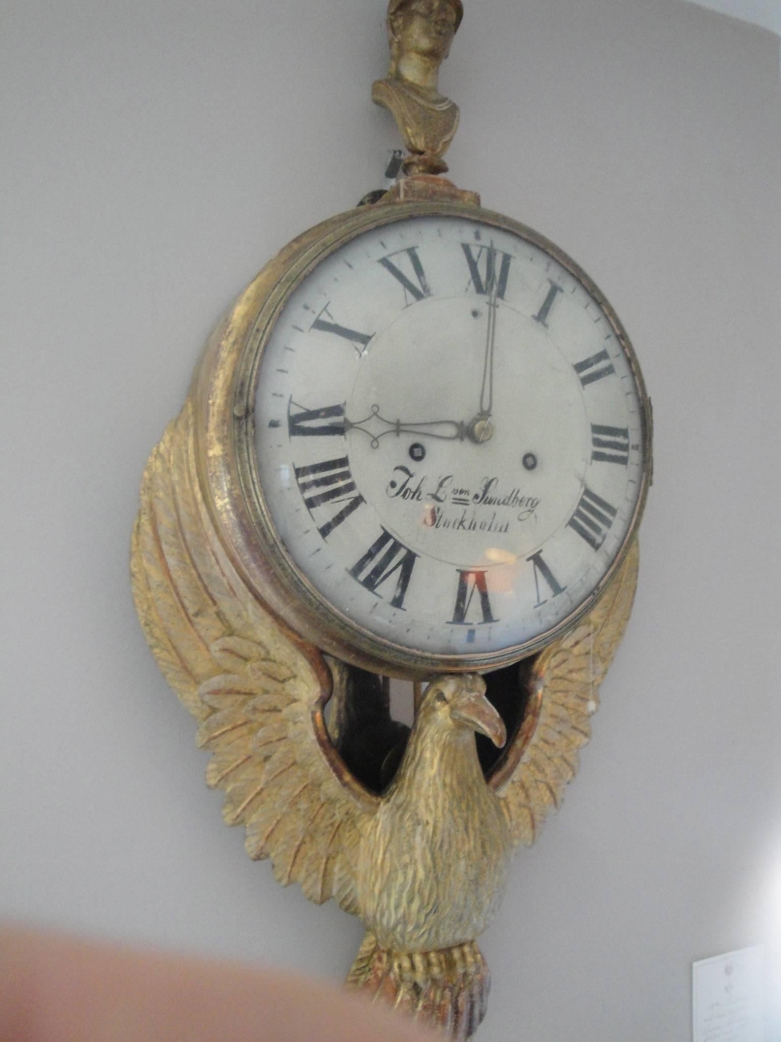 18th Century Gilded Gustavian Wall Clock For Sale 2