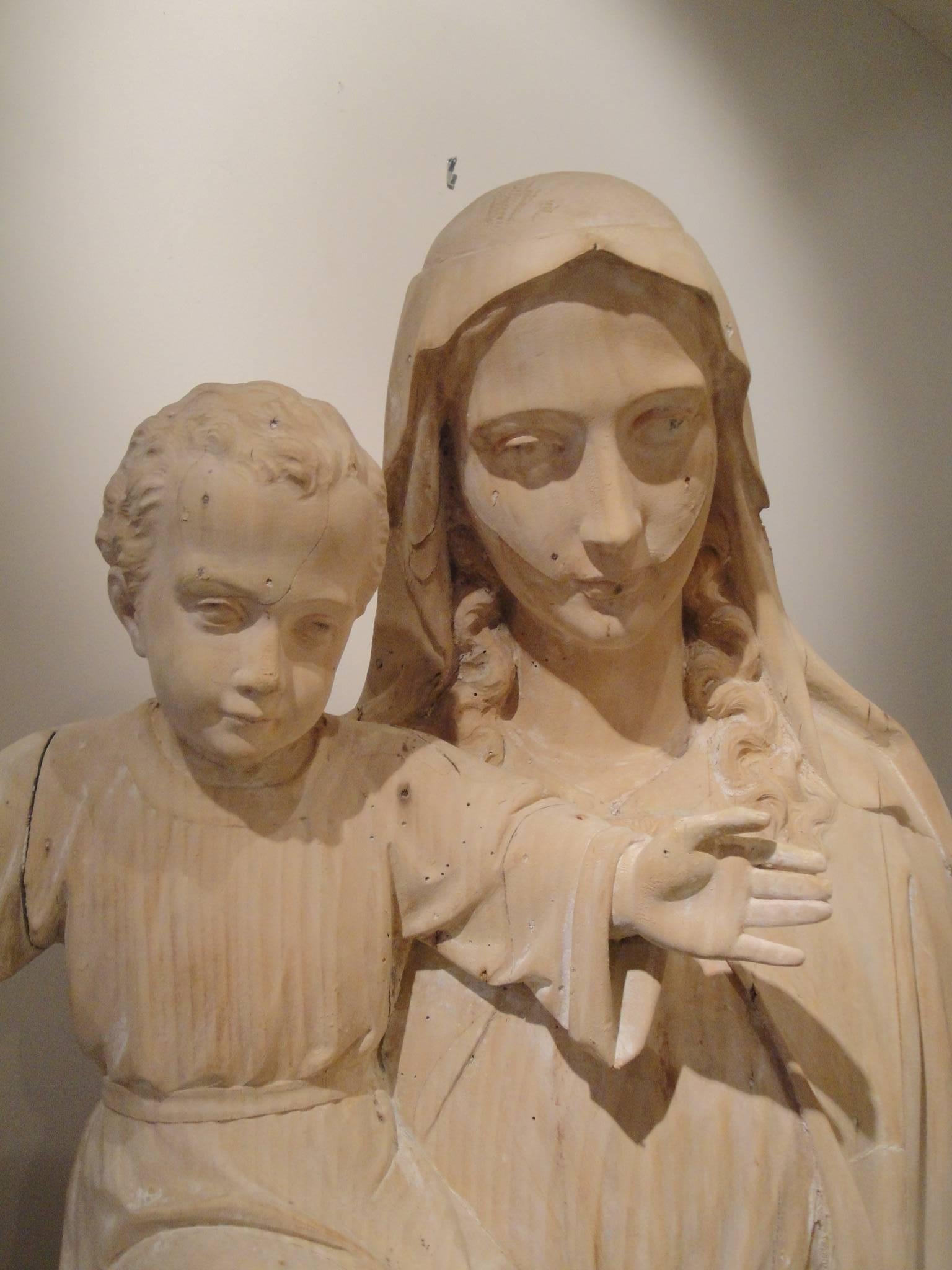 19th century French carved virgin and child.