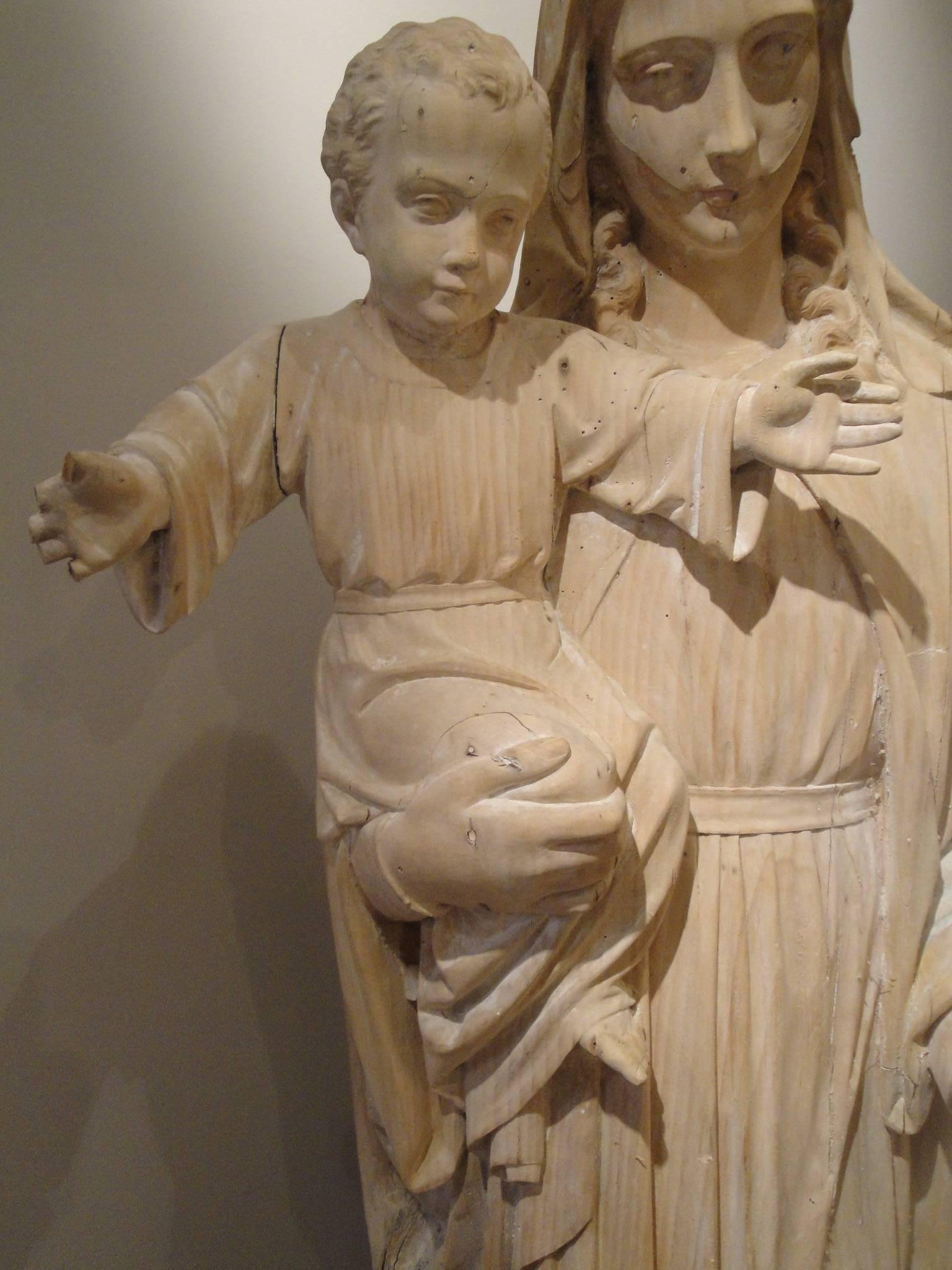 Victorian 19th Century French Carved Statue of the Virgin and Child For Sale