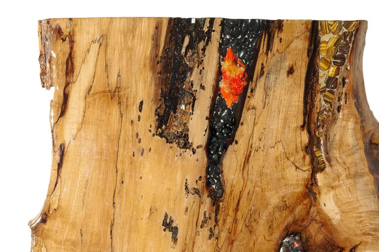 Honey Maple coffee table in wood with stone inlay at 1stDibs