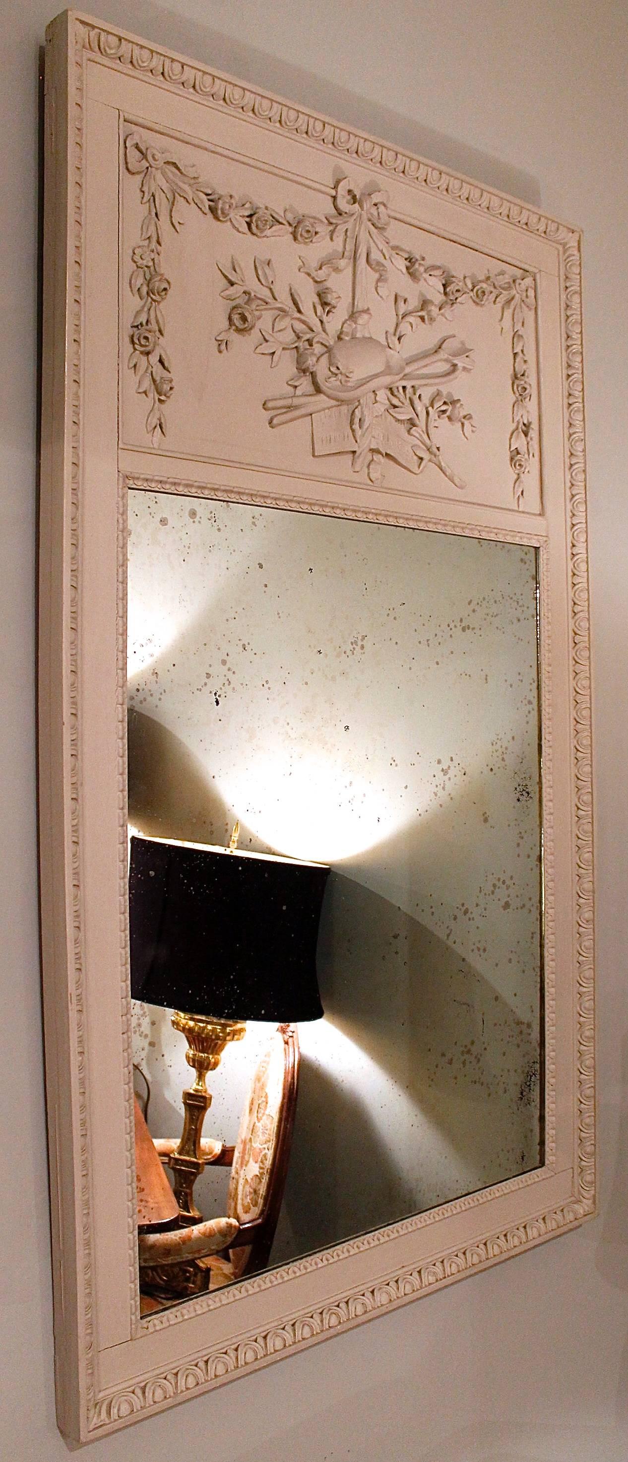Grey Painted Louis XVI Style Trumeau Mirror For Sale 2