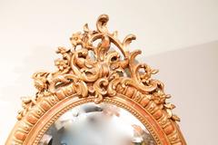 Oval French Gilded Rococo Crested Mirror