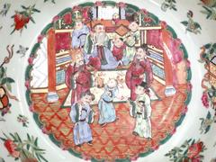 Large Rose Mandarin Basin with Dragon Decorated Rim