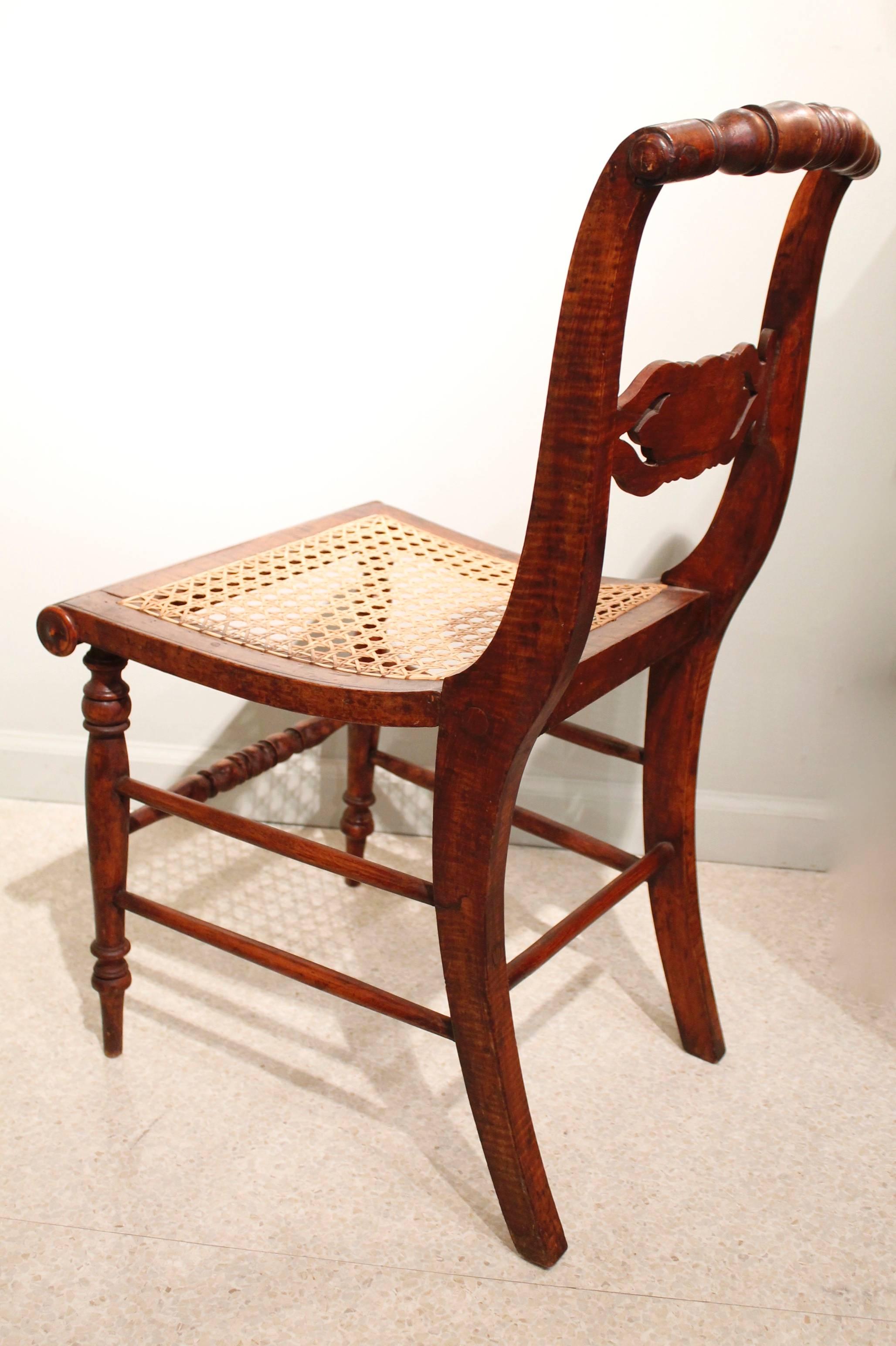 American Set of Eight New England Curly Maple Dining Chairs For Sale