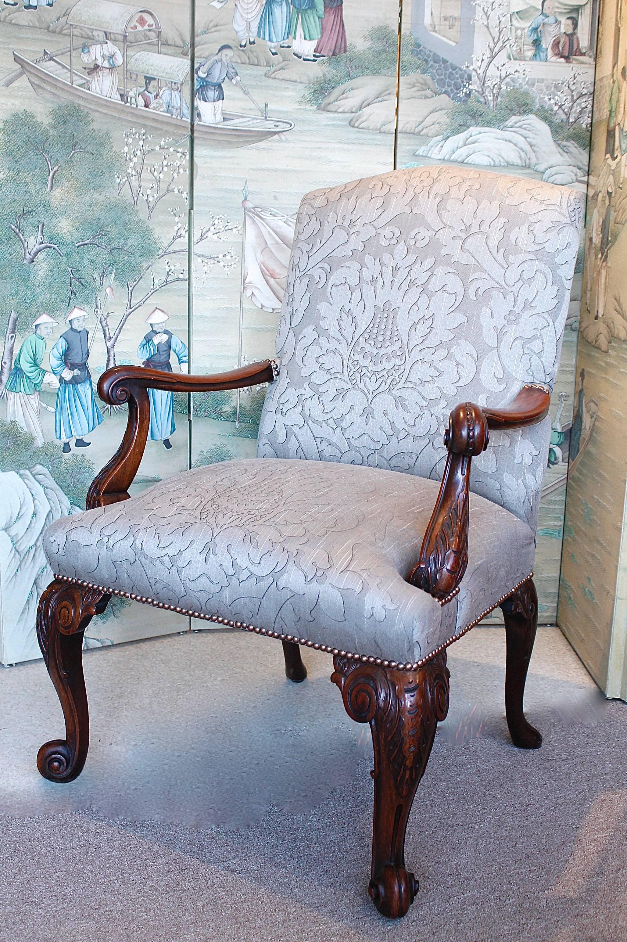 Pair of English Gainsborough Style Library Armchairs In Excellent Condition For Sale In Charlottesville, VA