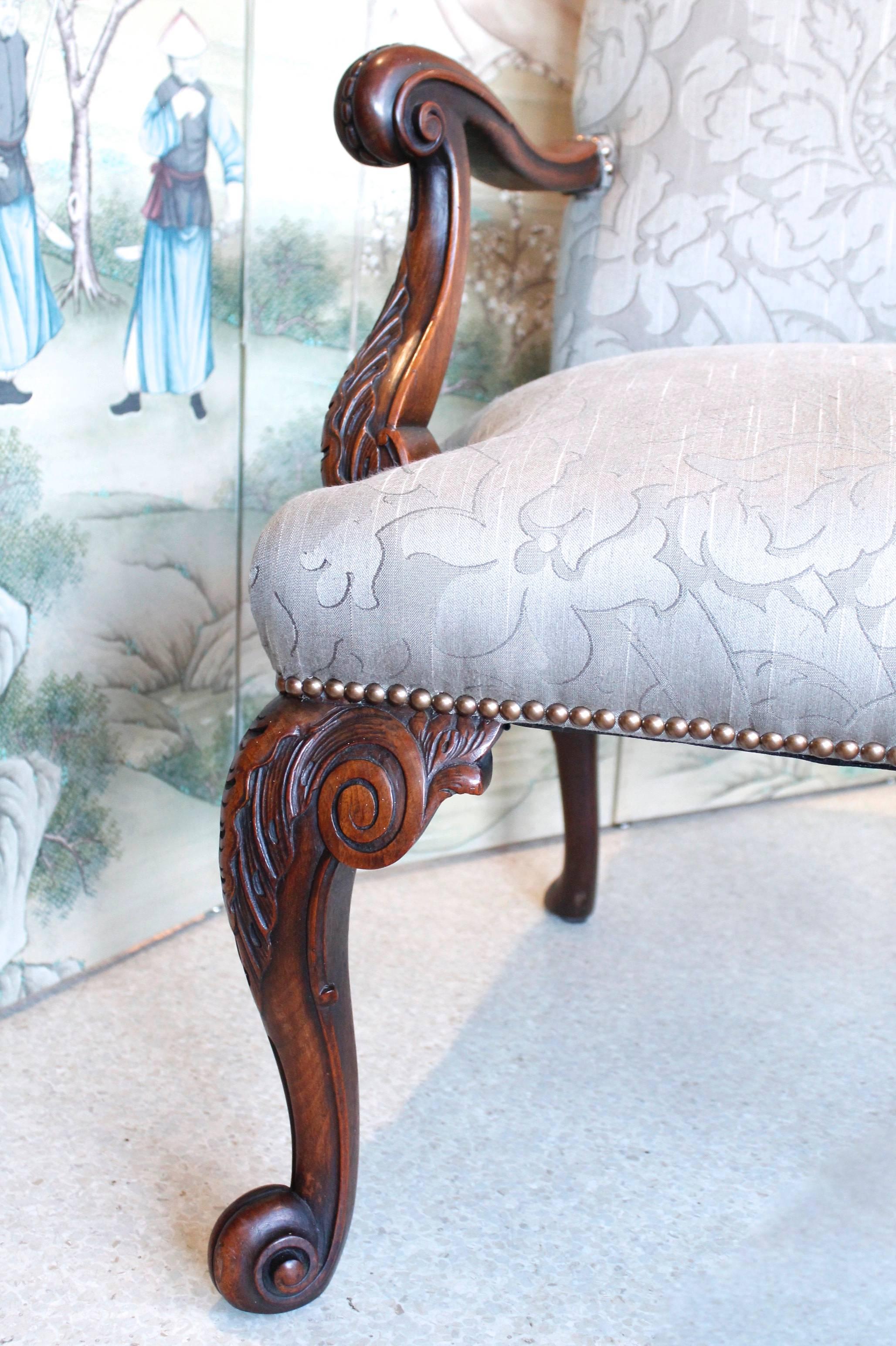 Pair of English Gainsborough Style Library Armchairs For Sale 2