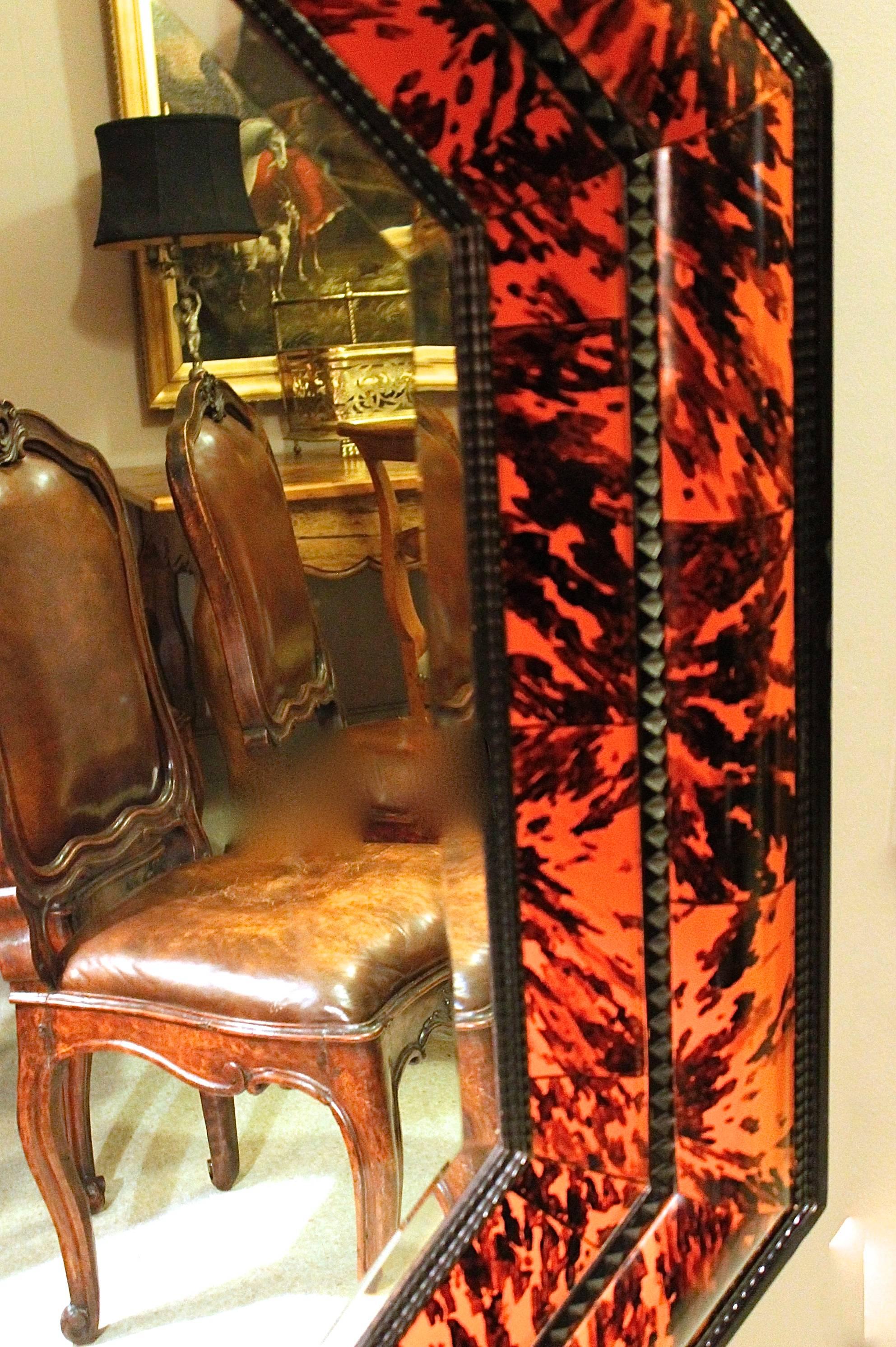 Large Flemish Style Octagonal Faux Tortoiseshell and Ebonized Mirror For Sale 3